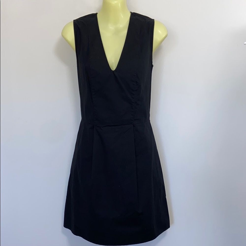 Everlane Black V-Neck Fit & Flare Cotton Dress Excellent Sz Med
